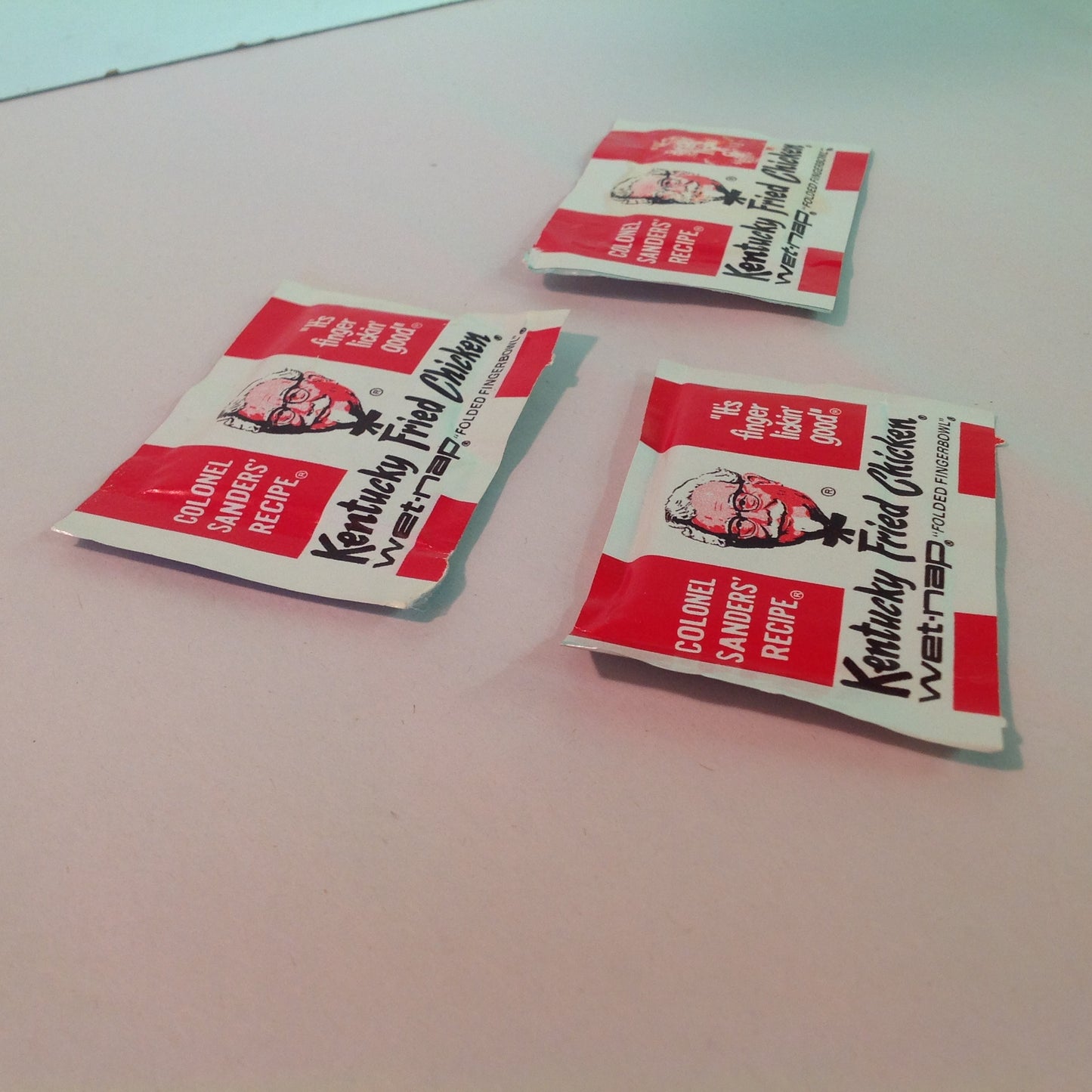 Vintage Lot of 3 NOS KFC Kentucky Fried Chicken Wet Nap Folded Fingerbowl Packet