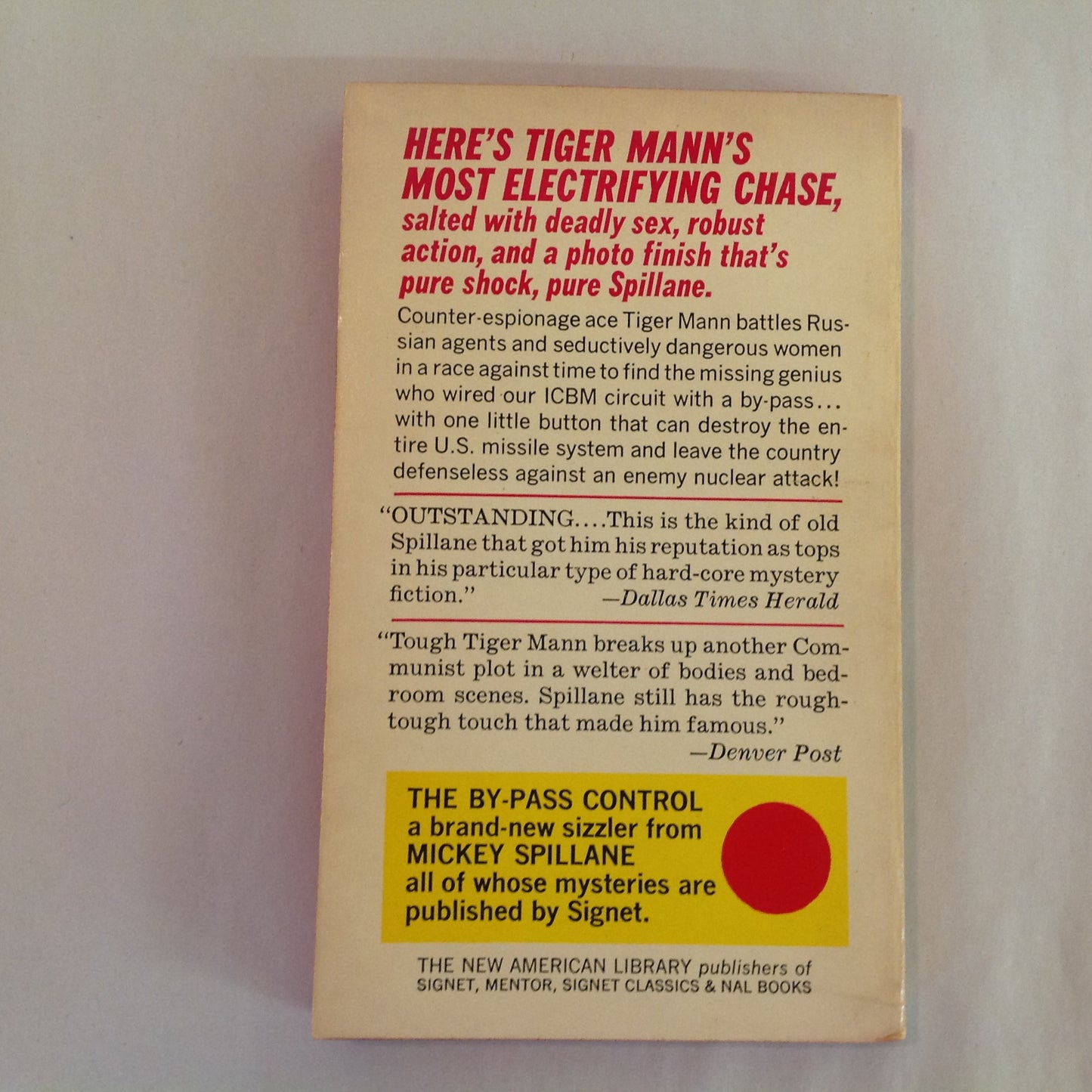 Vintage 1967 Mass Market Paperback The By-Pass Control Mickey Spillane Signet First