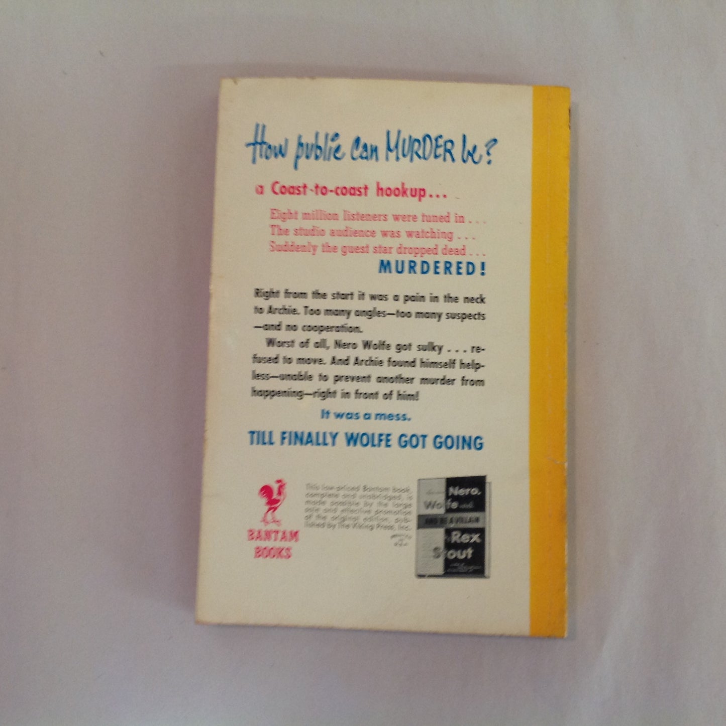 Vintage 1950 Mass Market Paperback And Be A Villain Rex Stout Bantam First