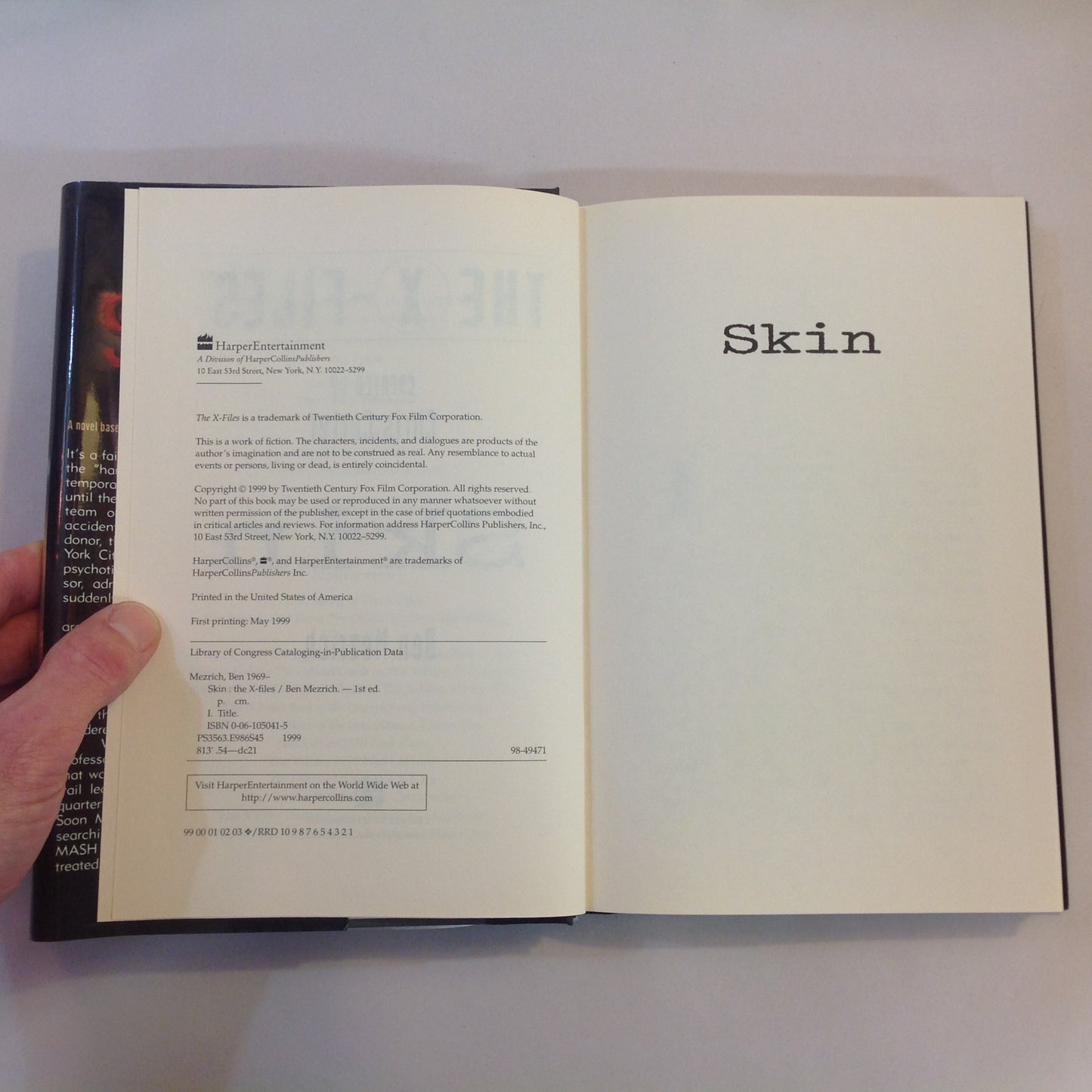 Vintage 1999 HCDJ The X-Files: SKIN Ben Mezrich First Harper Collins