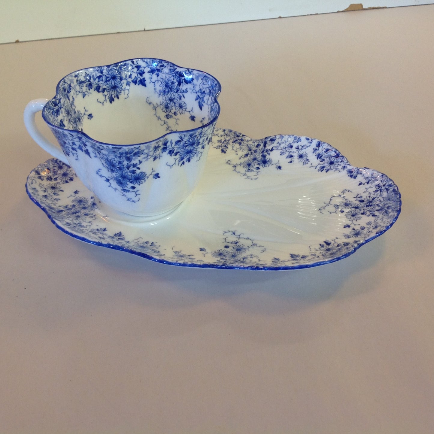 Antique Shelley Dainty Blue 2 Piece Tea Set Cup Tennis Plate