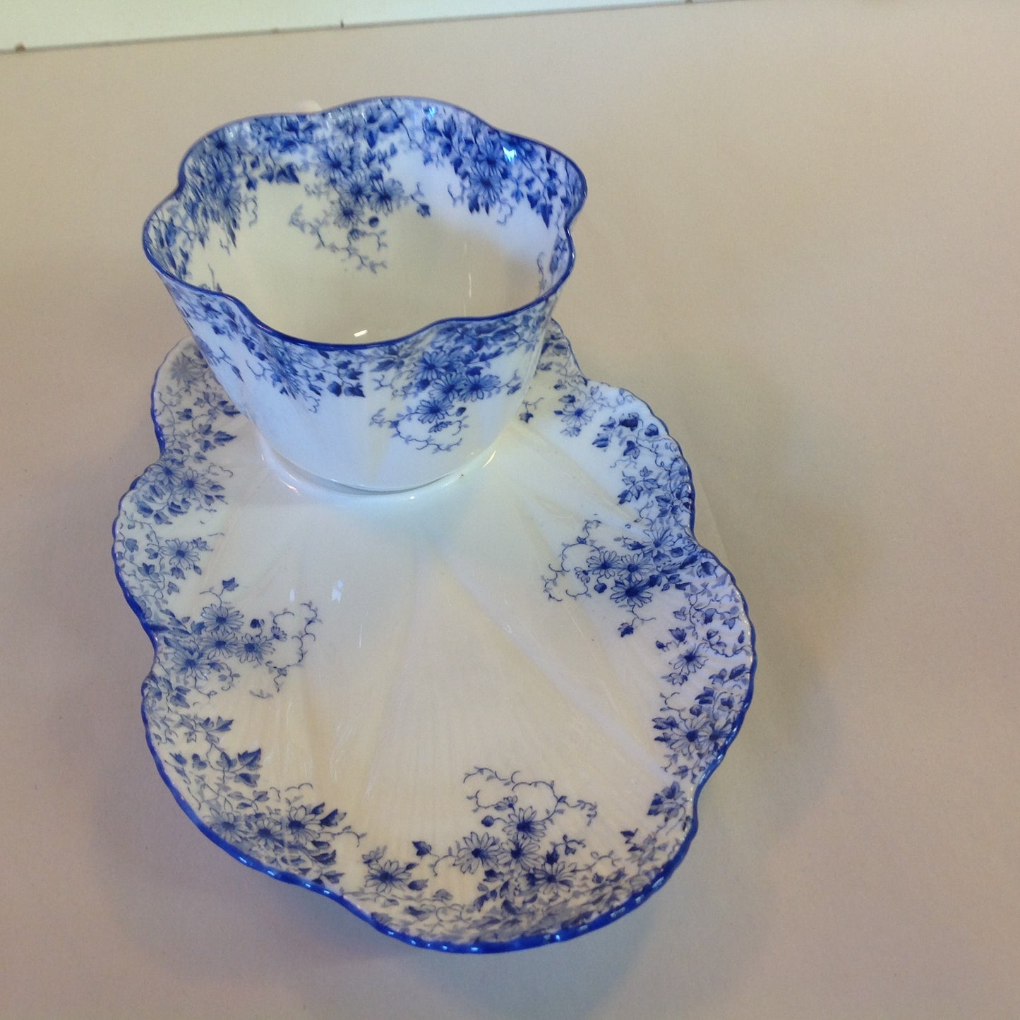 Antique Shelley Dainty Blue 2 Piece Tea Set Cup Tennis Plate