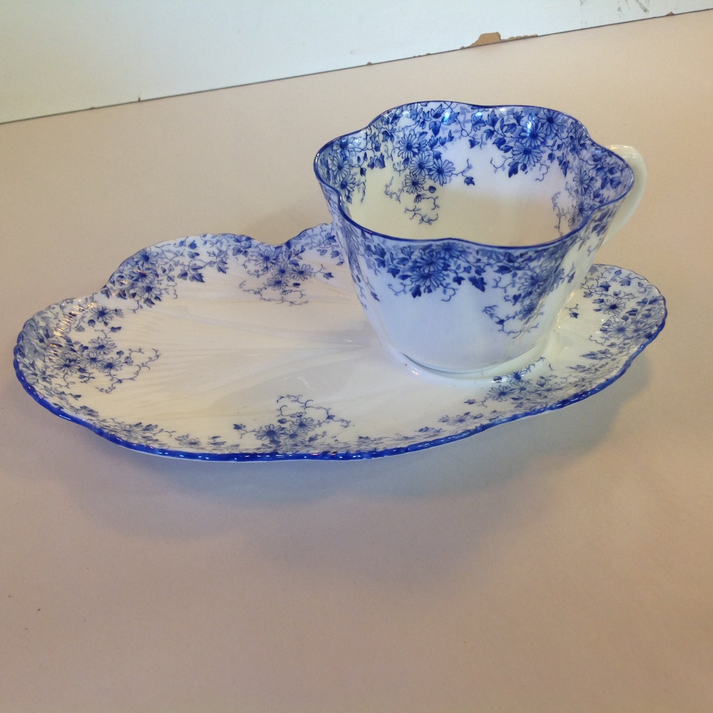 Antique Shelley Dainty Blue 2 Piece Tea Set Cup Tennis Plate