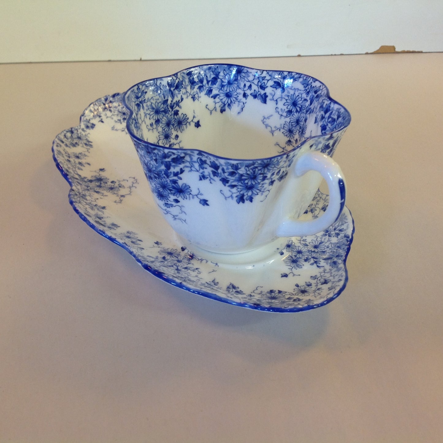 Antique Shelley Dainty Blue 2 Piece Tea Set Cup Tennis Plate