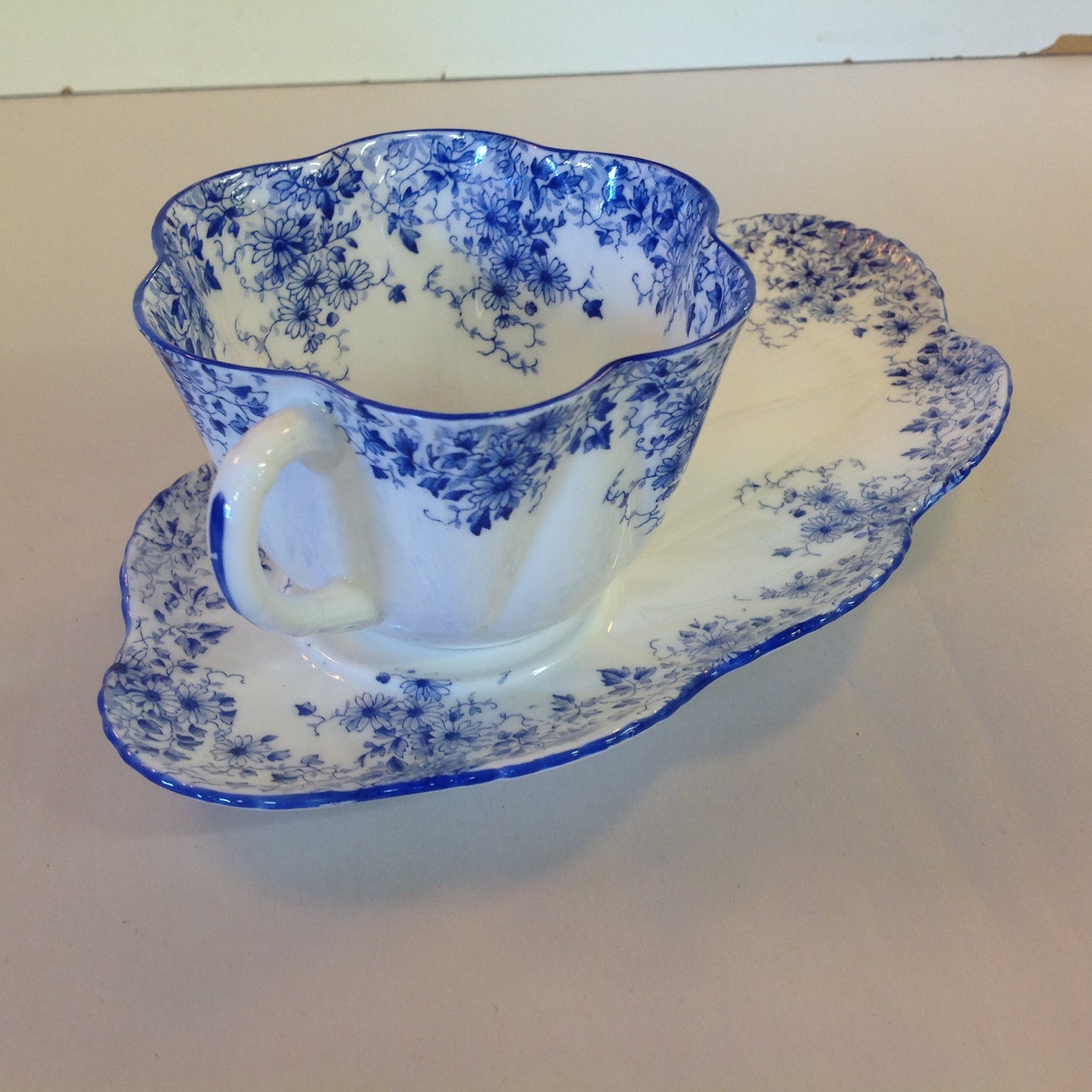 Antique Shelley Dainty Blue 2 Piece Tea Set Cup Tennis Plate