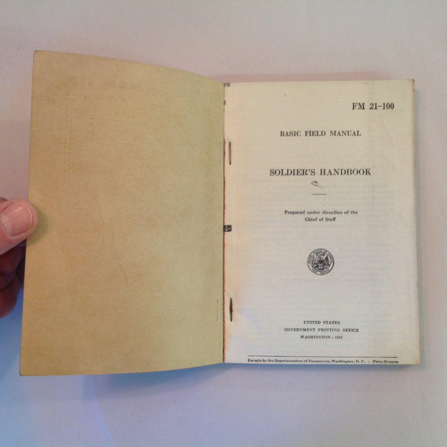 Vintage 1941 US War Department Basic Field Manual Soldier's Handbook FM 21-100