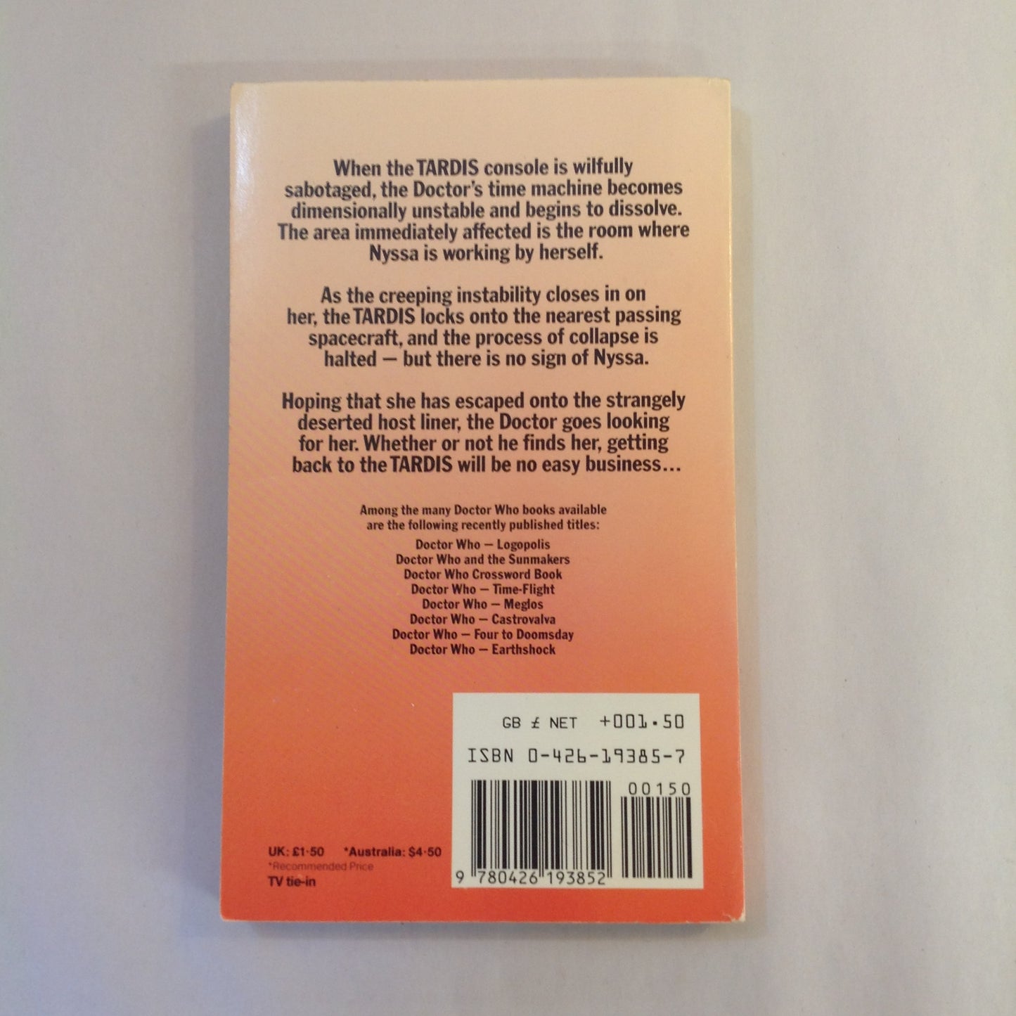 Vintage 1983 Mass Market Paperback Doctor Who: Terminus John Lydecker First Edition