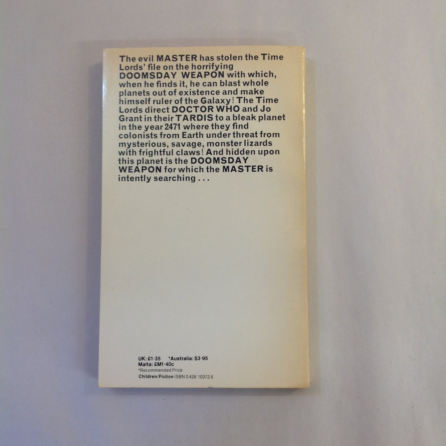 Vintage 1982 Mass Market Paperback Doctor Who and the Doomsday Weapon Malcolm Hulke