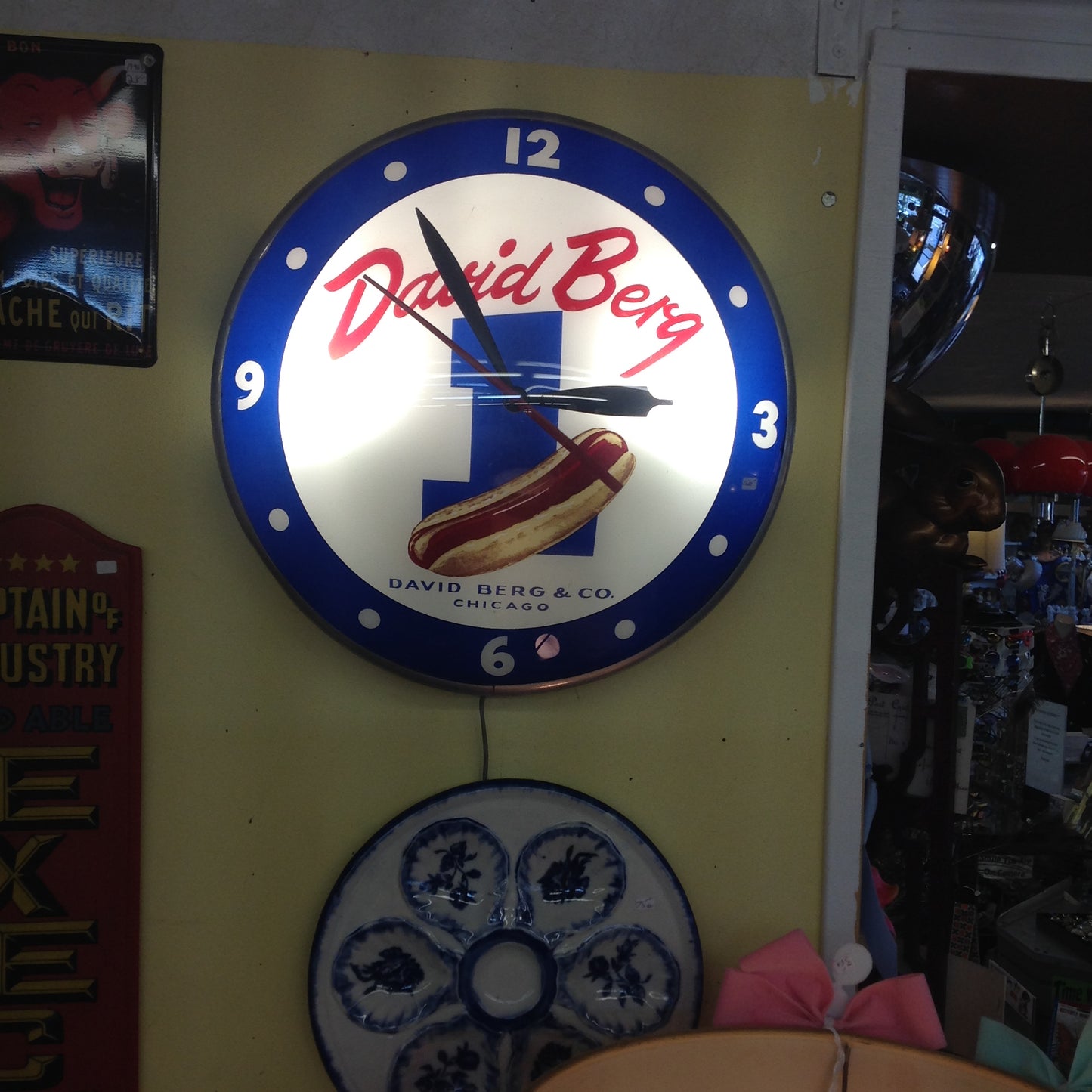 Vintage 1940's-50's Plastic Double Bubble Clock David Berg Chicago Hot Dogs Advertising Products Illuminated