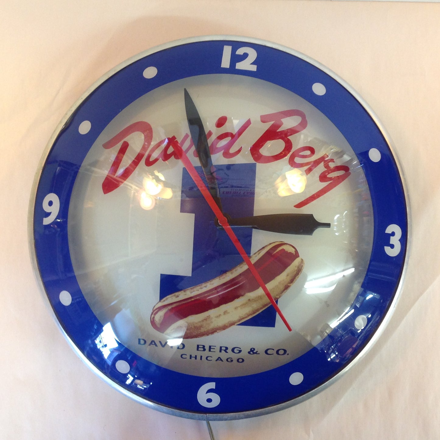 Vintage 1940's-50's Plastic Double Bubble Clock David Berg Chicago Hot Dogs Advertising Products Illuminated