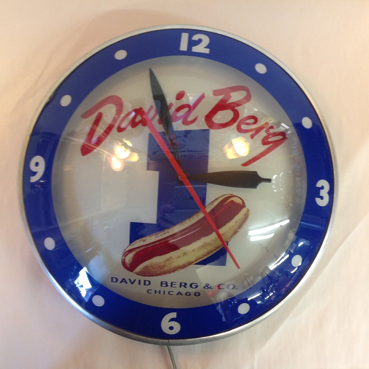 Vintage 1940's-50's Plastic Double Bubble Clock David Berg Chicago Hot Dogs Advertising Products Illuminated