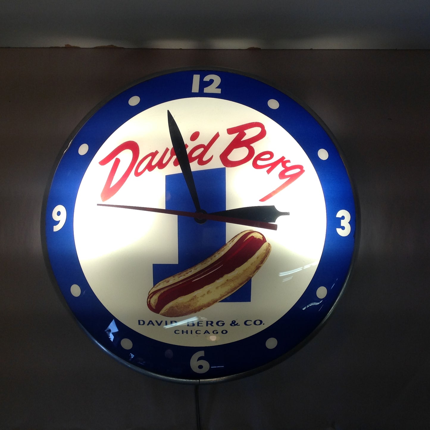 Vintage 1940's-50's Plastic Double Bubble Clock David Berg Chicago Hot Dogs Advertising Products Illuminated