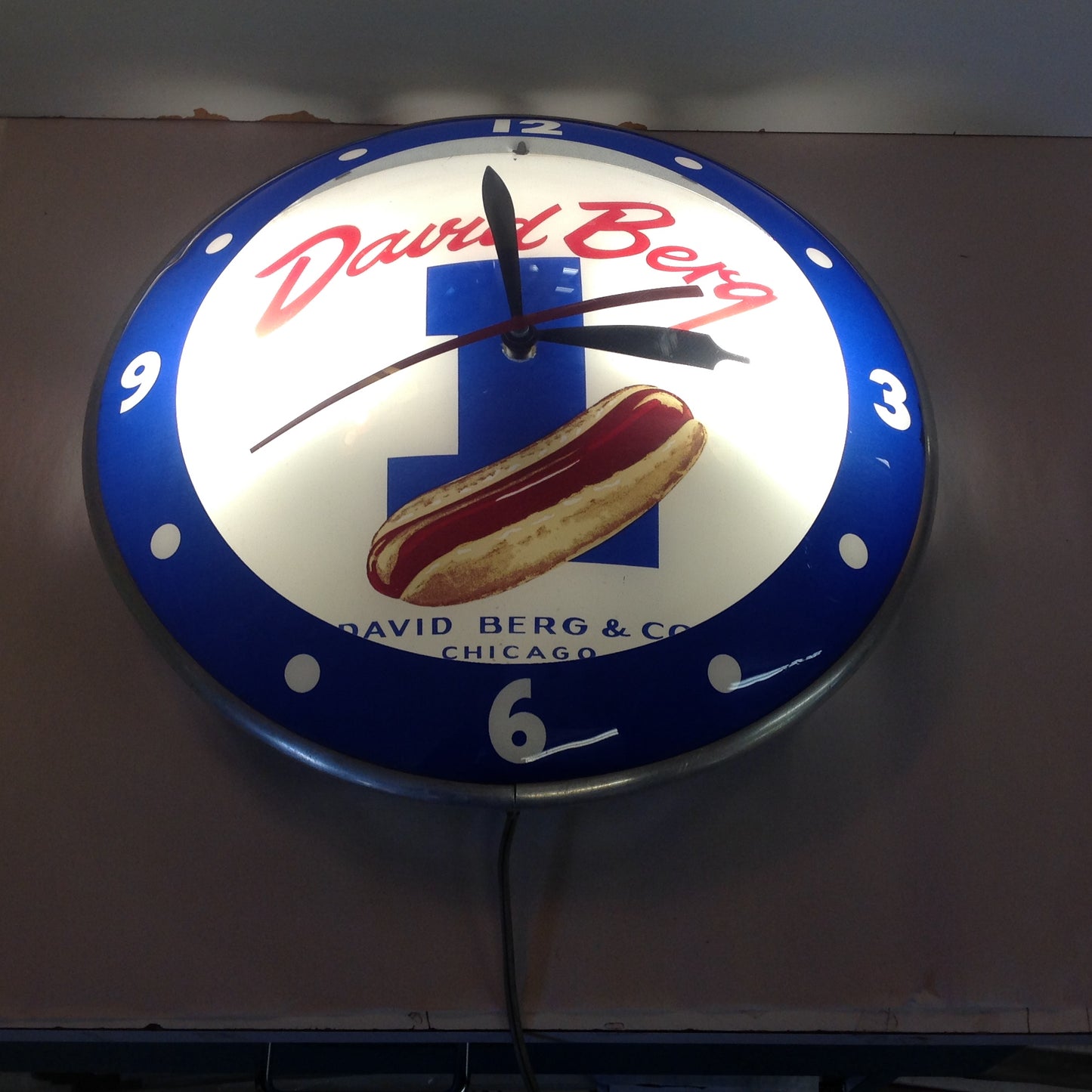 Vintage 1940's-50's Plastic Double Bubble Clock David Berg Chicago Hot Dogs Advertising Products Illuminated