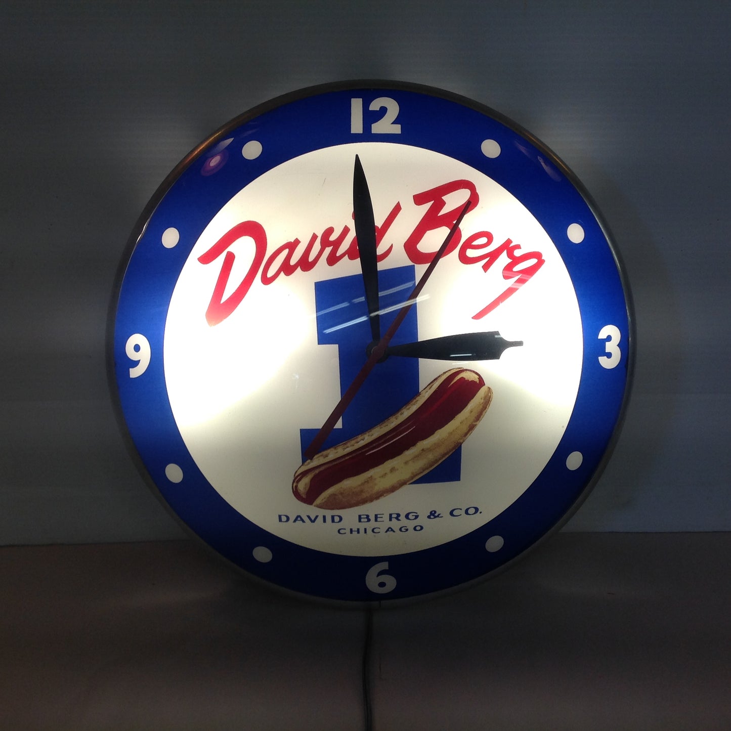 Vintage 1940's-50's Plastic Double Bubble Clock David Berg Chicago Hot Dogs Advertising Products Illuminated