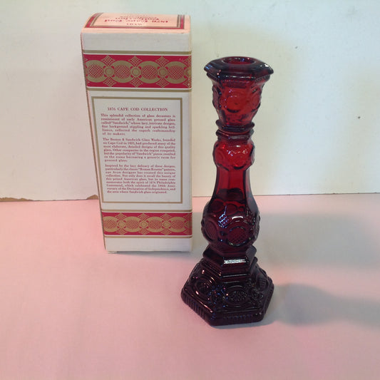 Vintage 1981 Avon 1876 Cape Cod Collection Candlestick Charisma Cologne Red Sandwich Glass Unused with Original Box