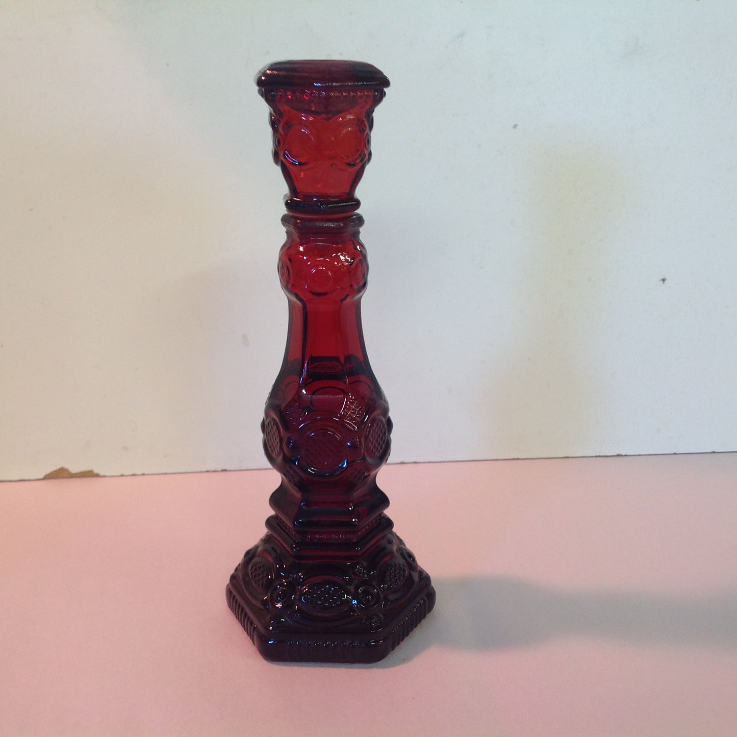 Vintage 1981 Avon 1876 Cape Cod Collection Candlestick Charisma Cologne Red Sandwich Glass Unused with Original Box