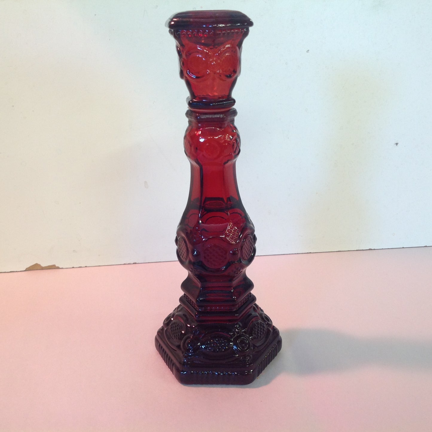 Vintage 1981 Avon 1876 Cape Cod Collection Candlestick Charisma Cologne Red Sandwich Glass Unused with Original Box
