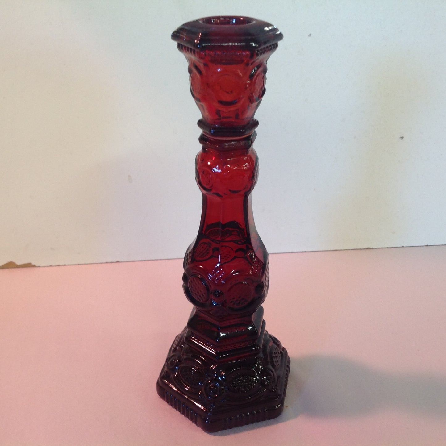 Vintage 1981 Avon 1876 Cape Cod Collection Candlestick Charisma Cologne Red Sandwich Glass Unused with Original Box