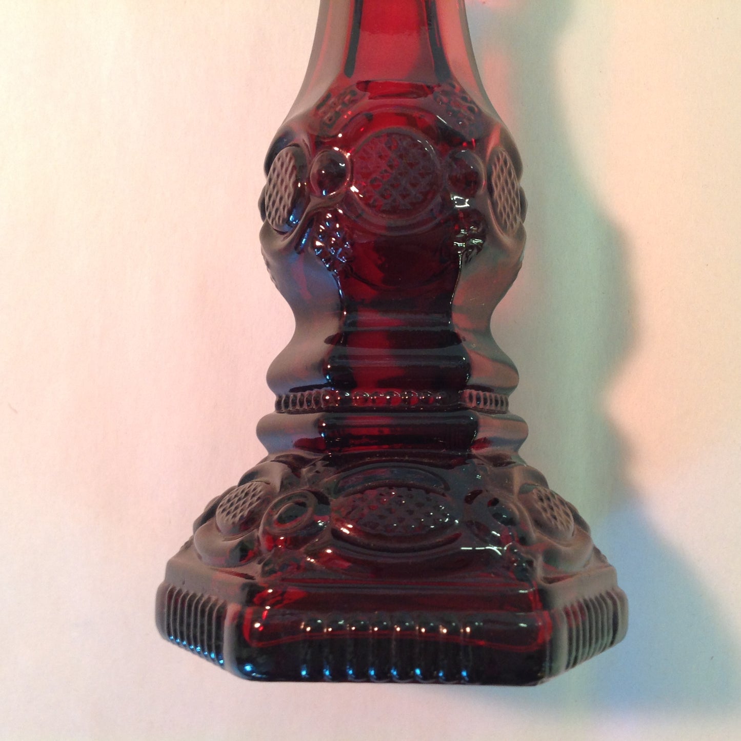 Vintage 1981 Avon 1876 Cape Cod Collection Candlestick Charisma Cologne Red Sandwich Glass Unused with Original Box
