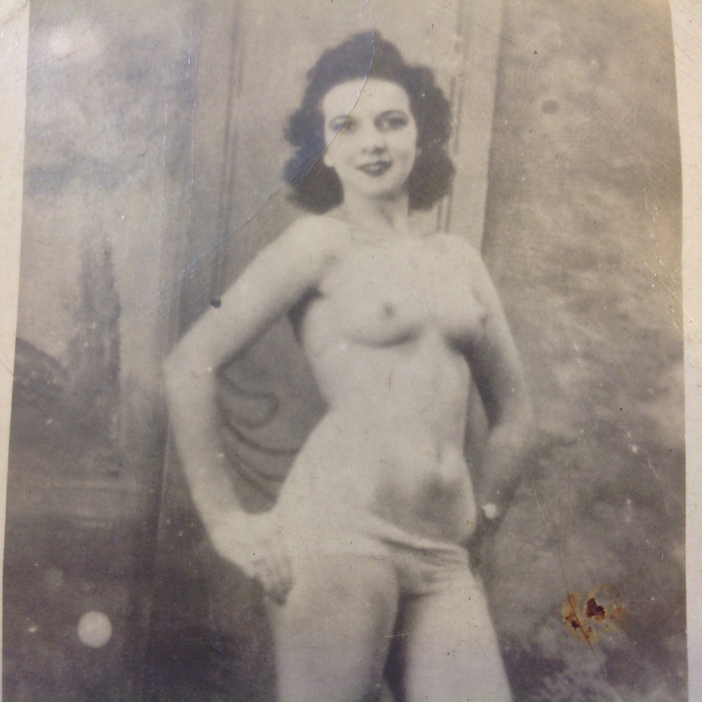 Vintage B&W Photograph Pin Up Posing Woman Smiles