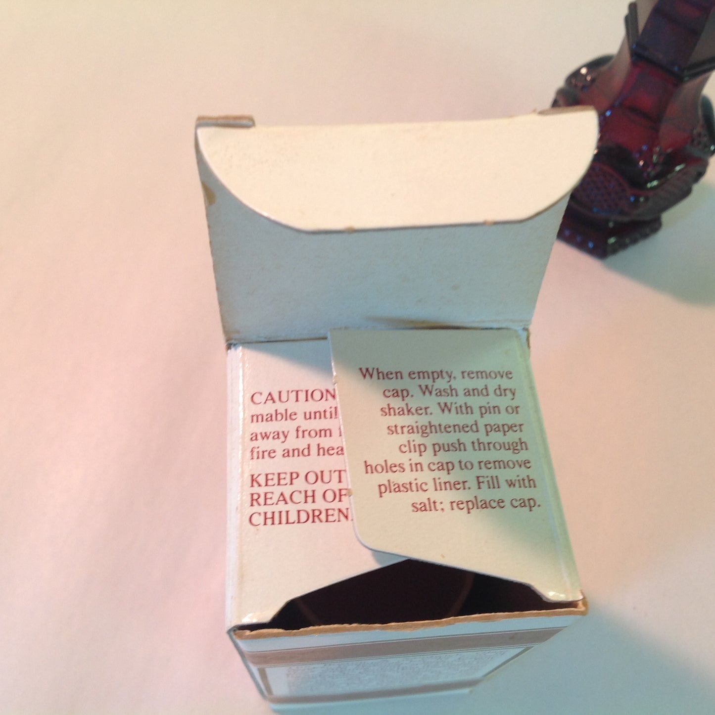Vintage 1991 Avon 1876 Cape Cod Collection Salt Shaker Charisma Cologne Red Sandwich Glass Unused with Original Box