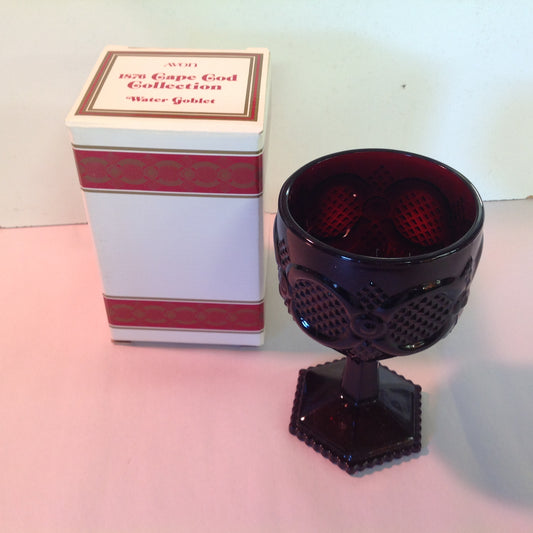 Vintage 1982 Avon 1876 Cape Cod Collection Water Goblet Red Sandwich Glass Unused with Original Box