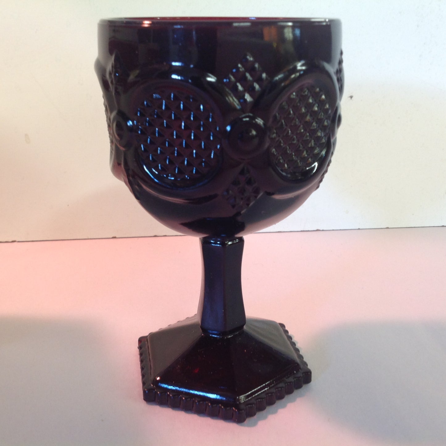 Vintage 1982 Avon 1876 Cape Cod Collection Water Goblet Red Sandwich Glass Unused with Original Box