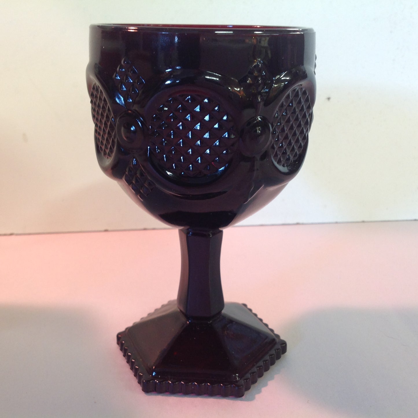 Vintage 1982 Avon 1876 Cape Cod Collection Water Goblet Red Sandwich Glass Unused with Original Box