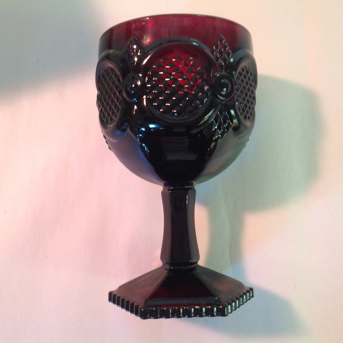 Vintage 1982 Avon 1876 Cape Cod Collection Water Goblet Red Sandwich Glass Unused with Original Box