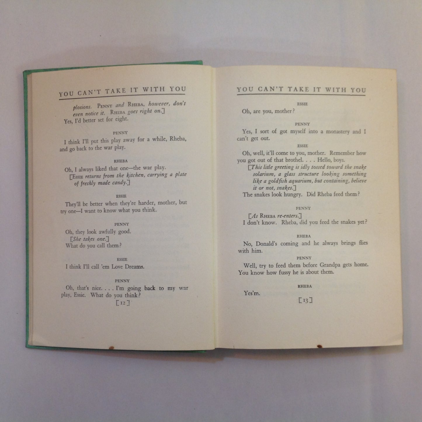 Vintage 1937 Hardcover You Can't Take It With You: A Play George Kaufman Moss Hart