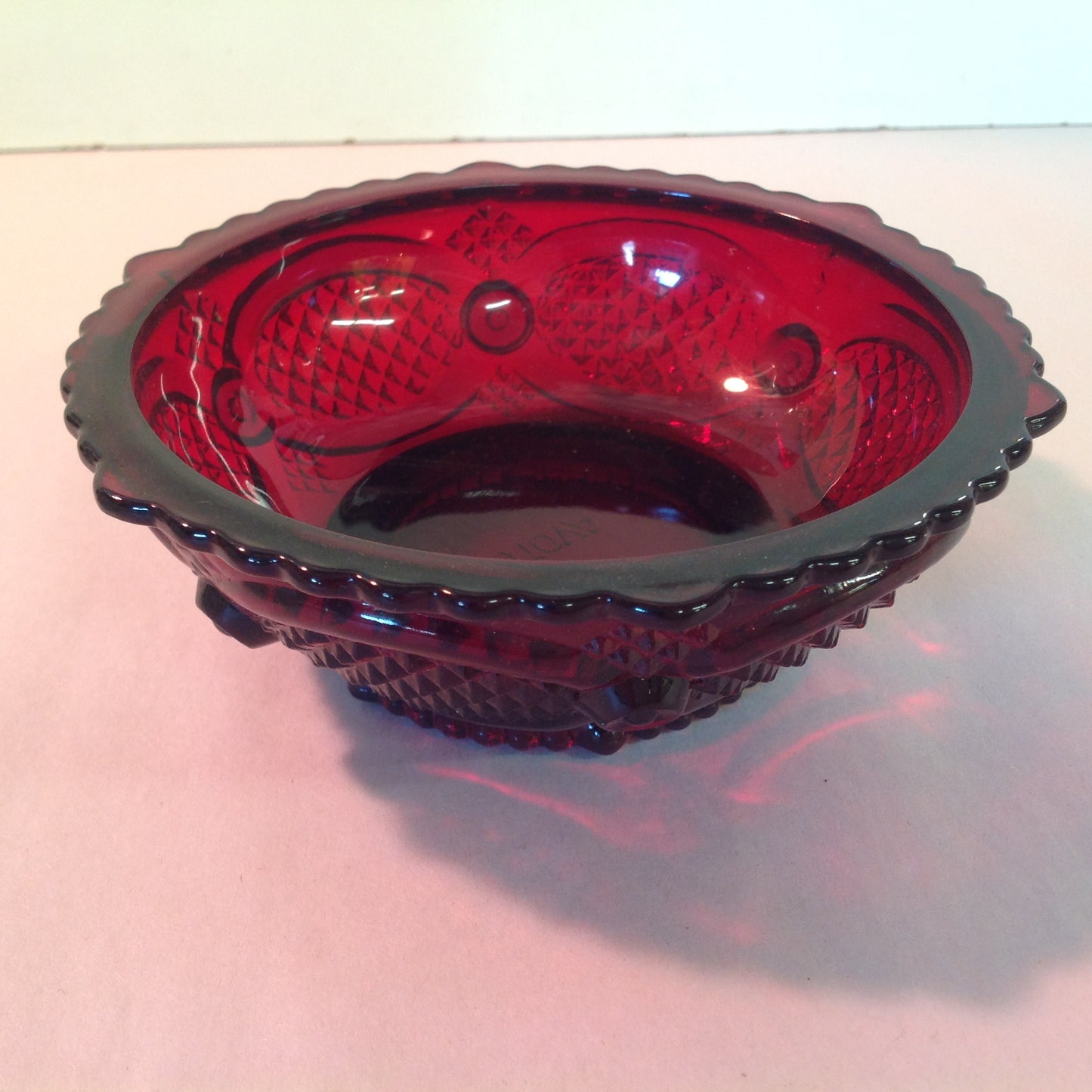 Vintage 1980's Avon 1876 Cape Cod Collection Dessert Bowl and Three Special Occasion Soaps Red Sandwich Glass Unused with Original Box