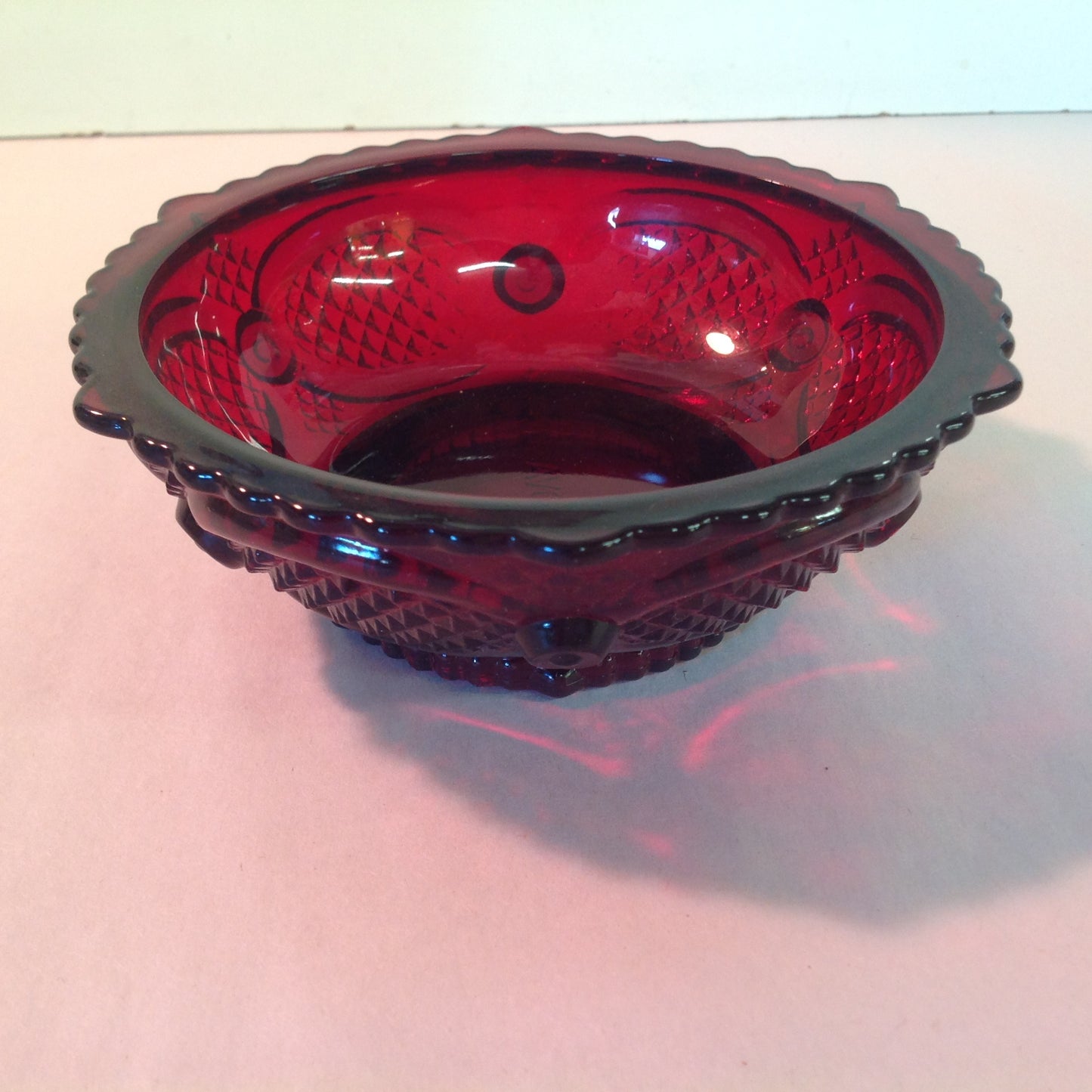 Vintage 1980's Avon 1876 Cape Cod Collection Dessert Bowl and Three Special Occasion Soaps Red Sandwich Glass Unused with Original Box