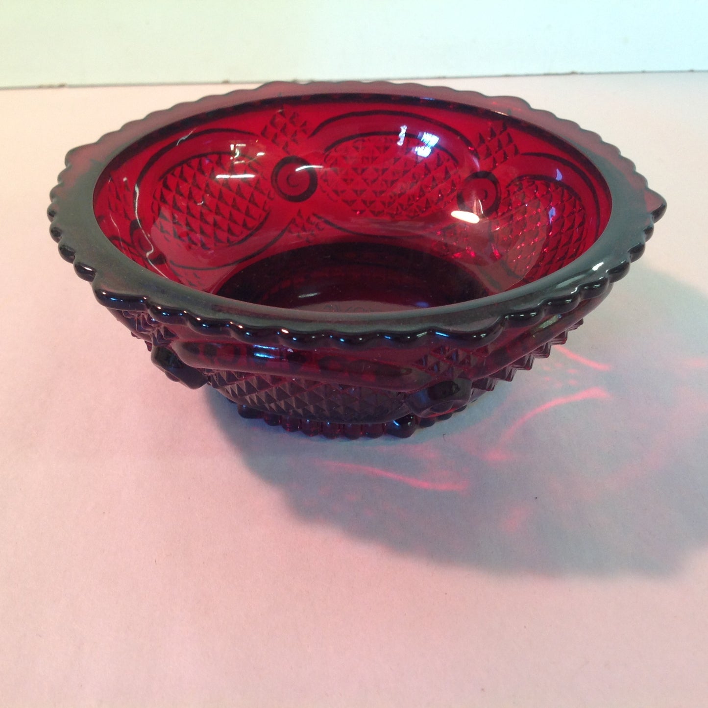Vintage 1980's Avon 1876 Cape Cod Collection Dessert Bowl and Three Special Occasion Soaps Red Sandwich Glass Unused with Original Box