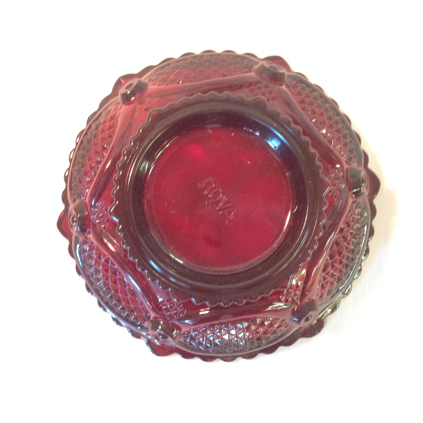 Vintage 1980's Avon 1876 Cape Cod Collection Dessert Bowl and Three Special Occasion Soaps Red Sandwich Glass Unused with Original Box