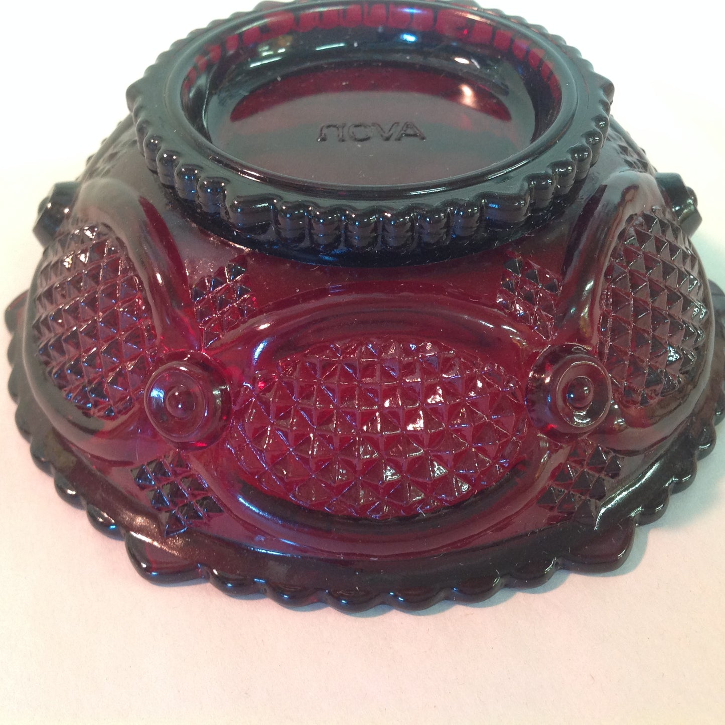 Vintage 1980's Avon 1876 Cape Cod Collection Dessert Bowl and Three Special Occasion Soaps Red Sandwich Glass Unused with Original Box