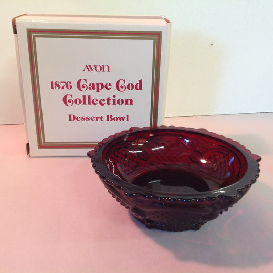 Vintage 1982 Avon 1876 Cape Cod Collection Dessert Bowl Red Sandwich Glass Unused with Original Box