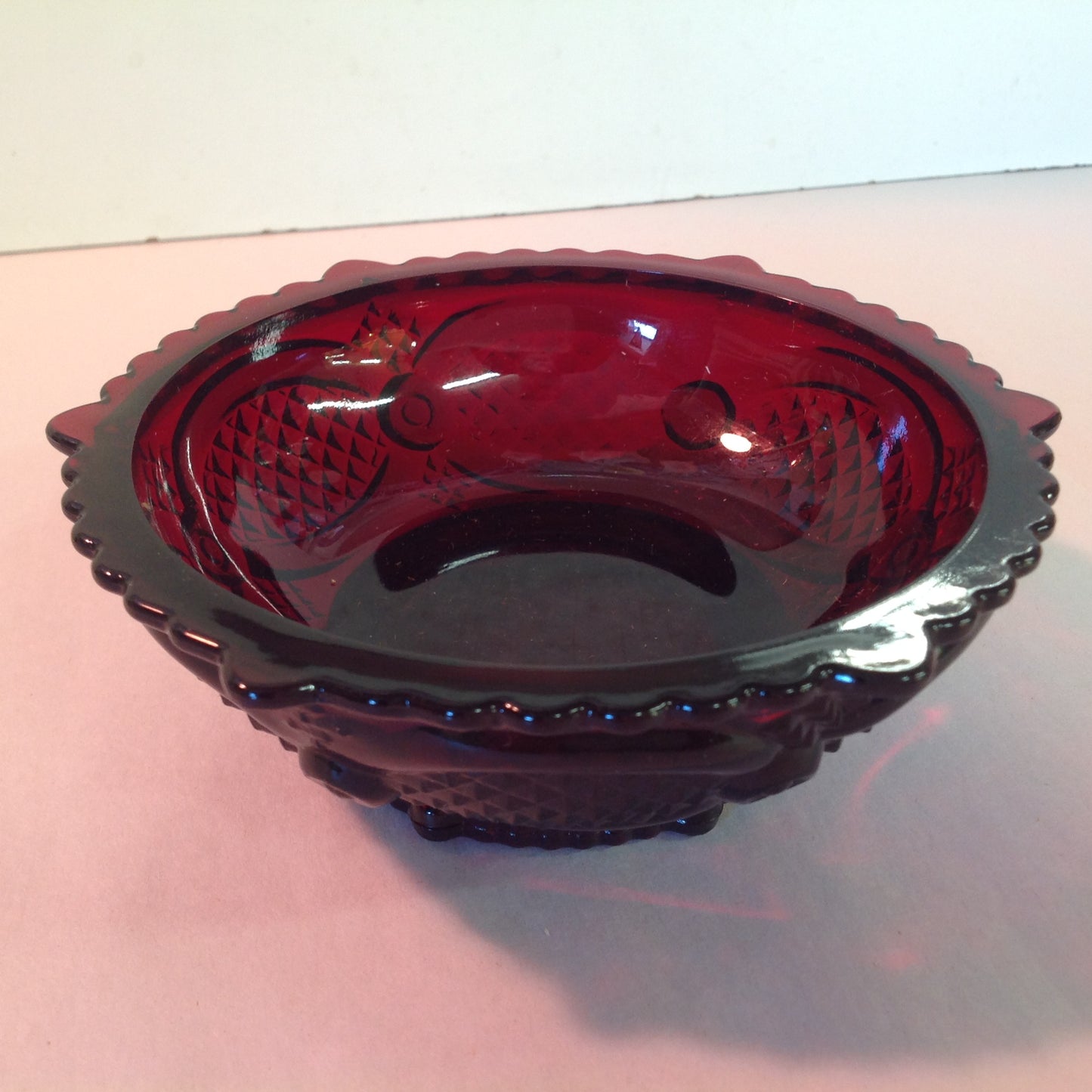 Vintage 1982 Avon 1876 Cape Cod Collection Dessert Bowl Red Sandwich Glass Unused with Original Box