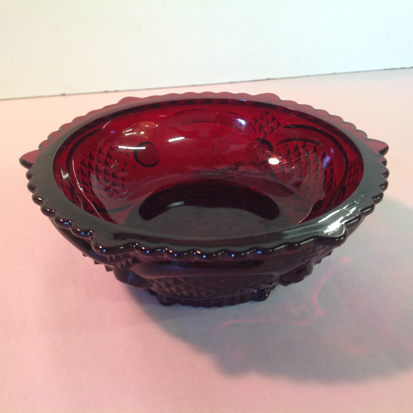 Vintage 1982 Avon 1876 Cape Cod Collection Dessert Bowl Red Sandwich Glass Unused with Original Box