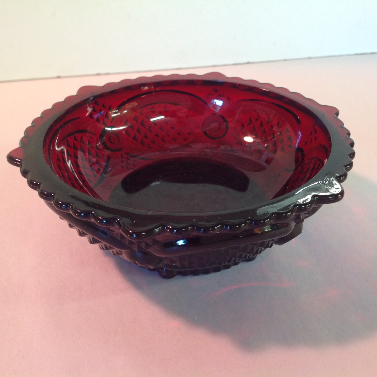 Vintage 1982 Avon 1876 Cape Cod Collection Dessert Bowl Red Sandwich Glass Unused with Original Box