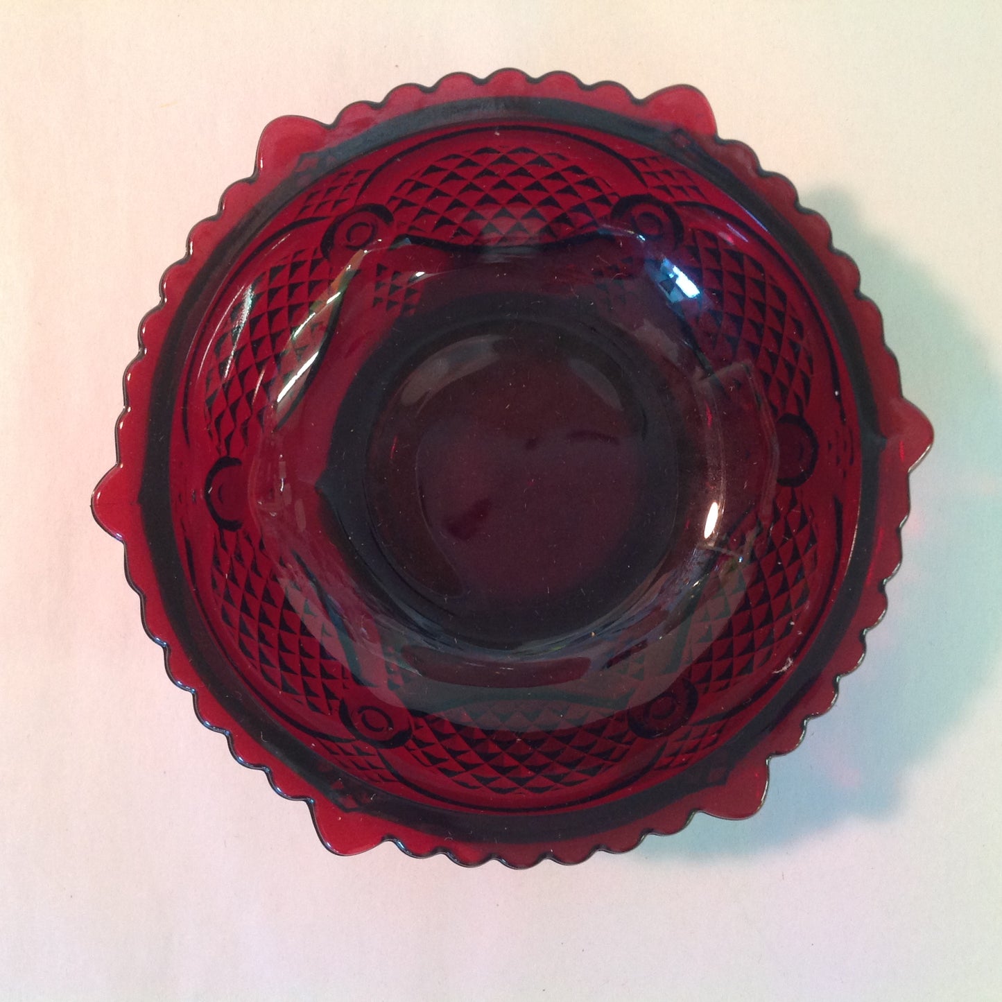 Vintage 1982 Avon 1876 Cape Cod Collection Dessert Bowl Red Sandwich Glass Unused with Original Box