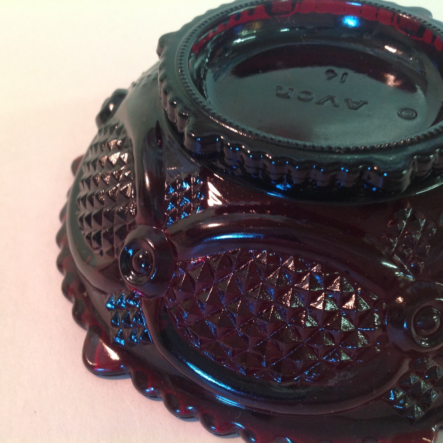 Vintage 1982 Avon 1876 Cape Cod Collection Dessert Bowl Red Sandwich Glass Unused with Original Box