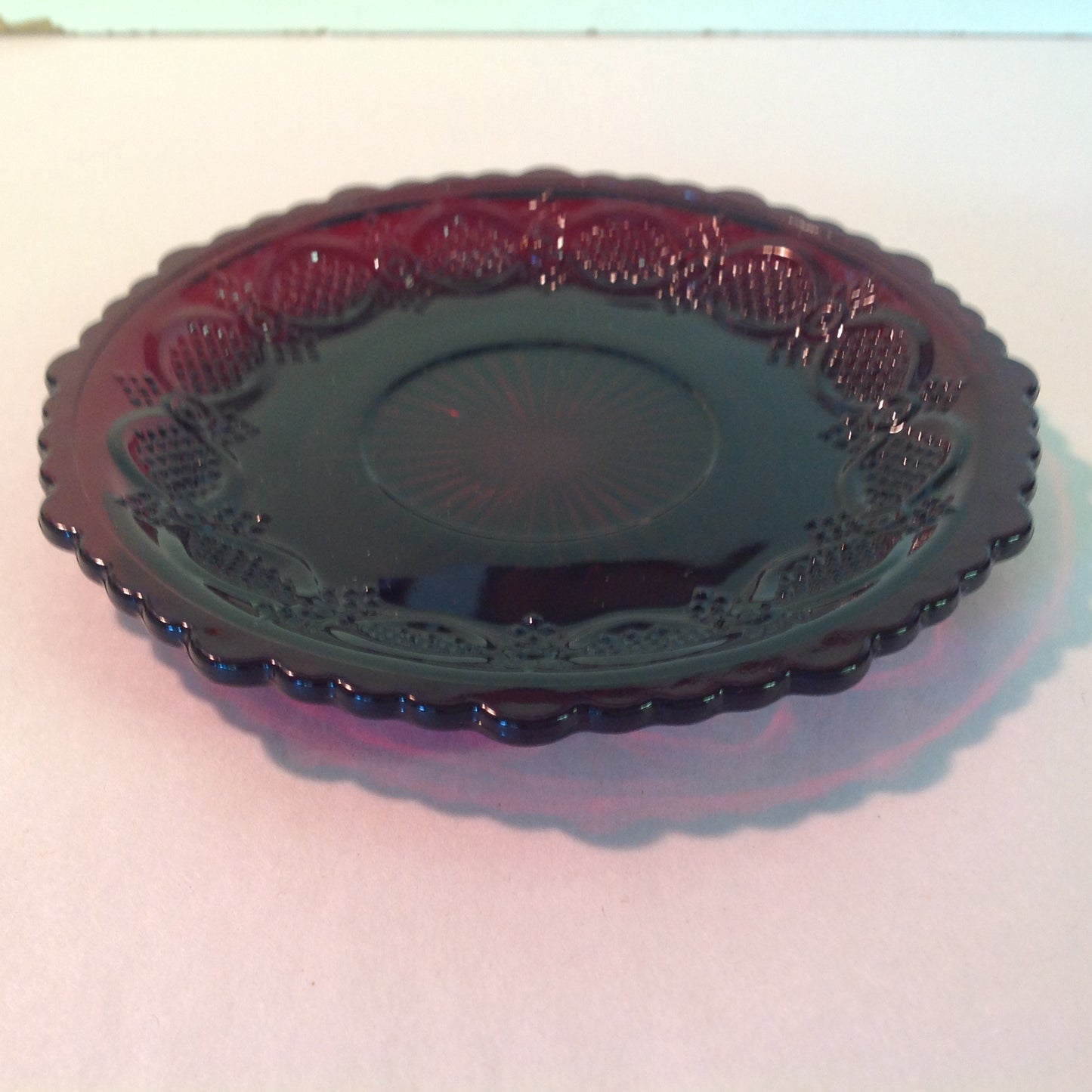 Vintage 1992 Avon 1876 Cape Cod Collection Cup and Saucer Set Red Sandwich Glass Unused with Original Box