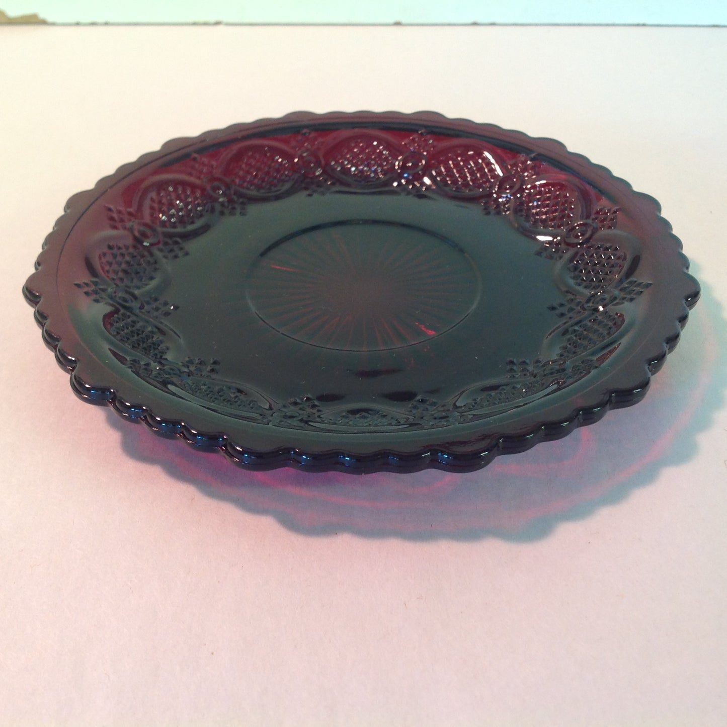 Vintage 1992 Avon 1876 Cape Cod Collection Cup and Saucer Set Red Sandwich Glass Unused with Original Box