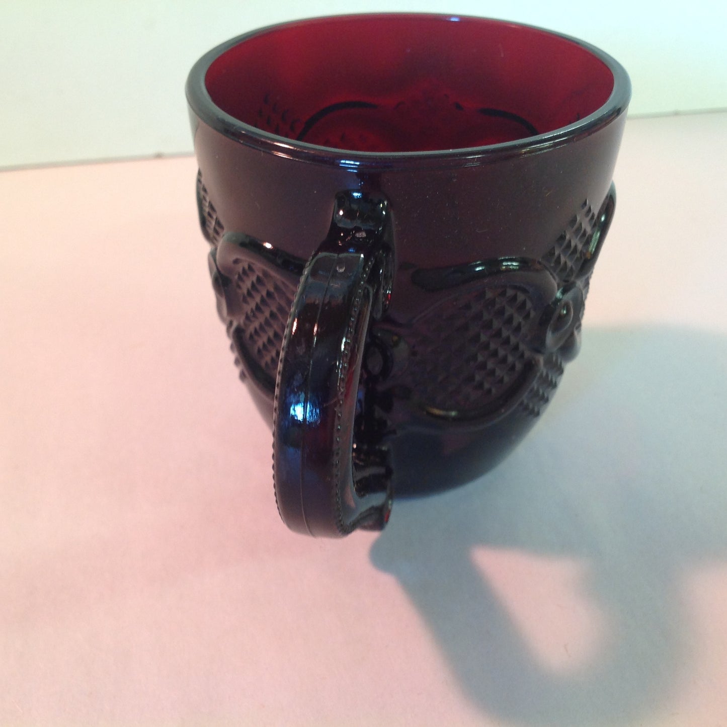 Vintage 1992 Avon 1876 Cape Cod Collection Cup and Saucer Set Red Sandwich Glass Unused with Original Box