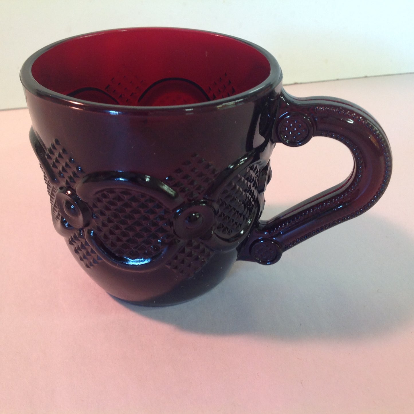 Vintage 1992 Avon 1876 Cape Cod Collection Cup and Saucer Set Red Sandwich Glass Unused with Original Box
