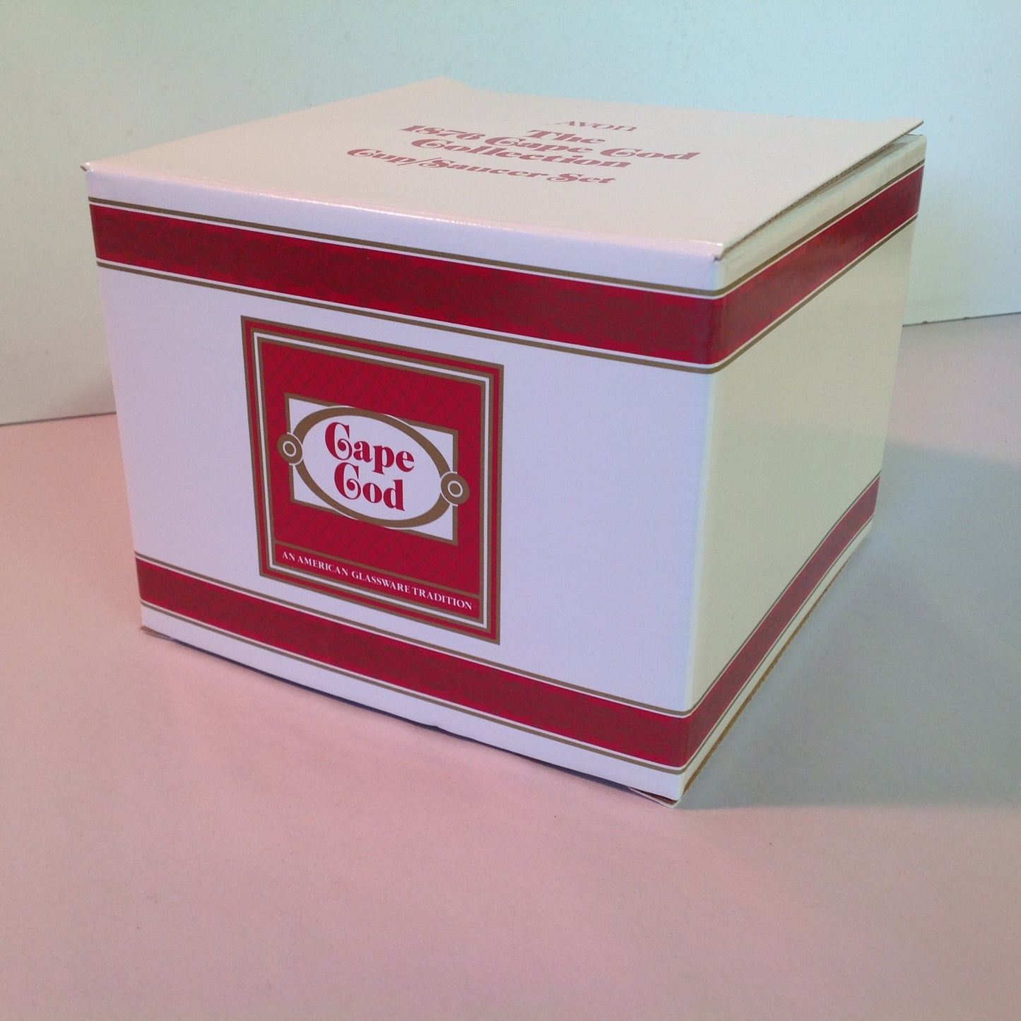 Vintage 1992 Avon 1876 Cape Cod Collection Cup and Saucer Set Red Sandwich Glass Unused with Original Box