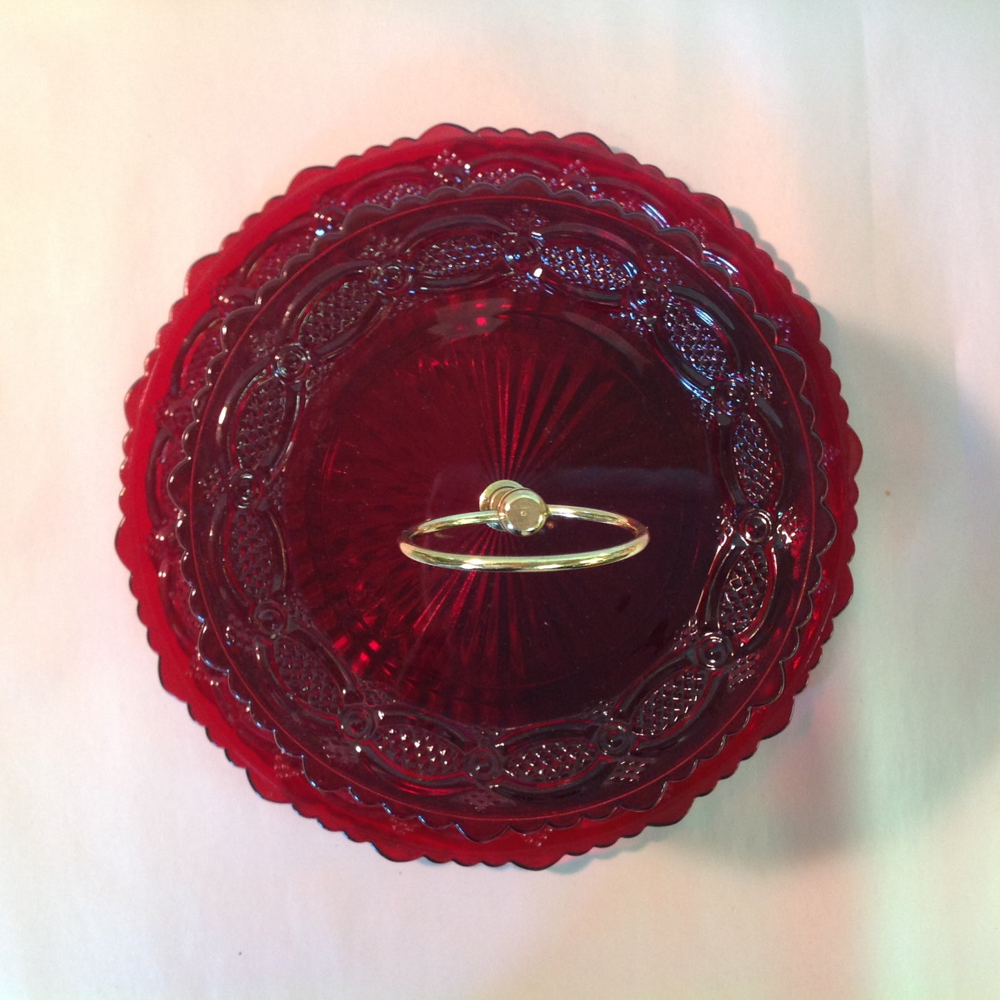 Vintage 1987 Avon 1876 Cape Cod Collection Two-Tier Server Red Sandwich Glass Unused with Original Box