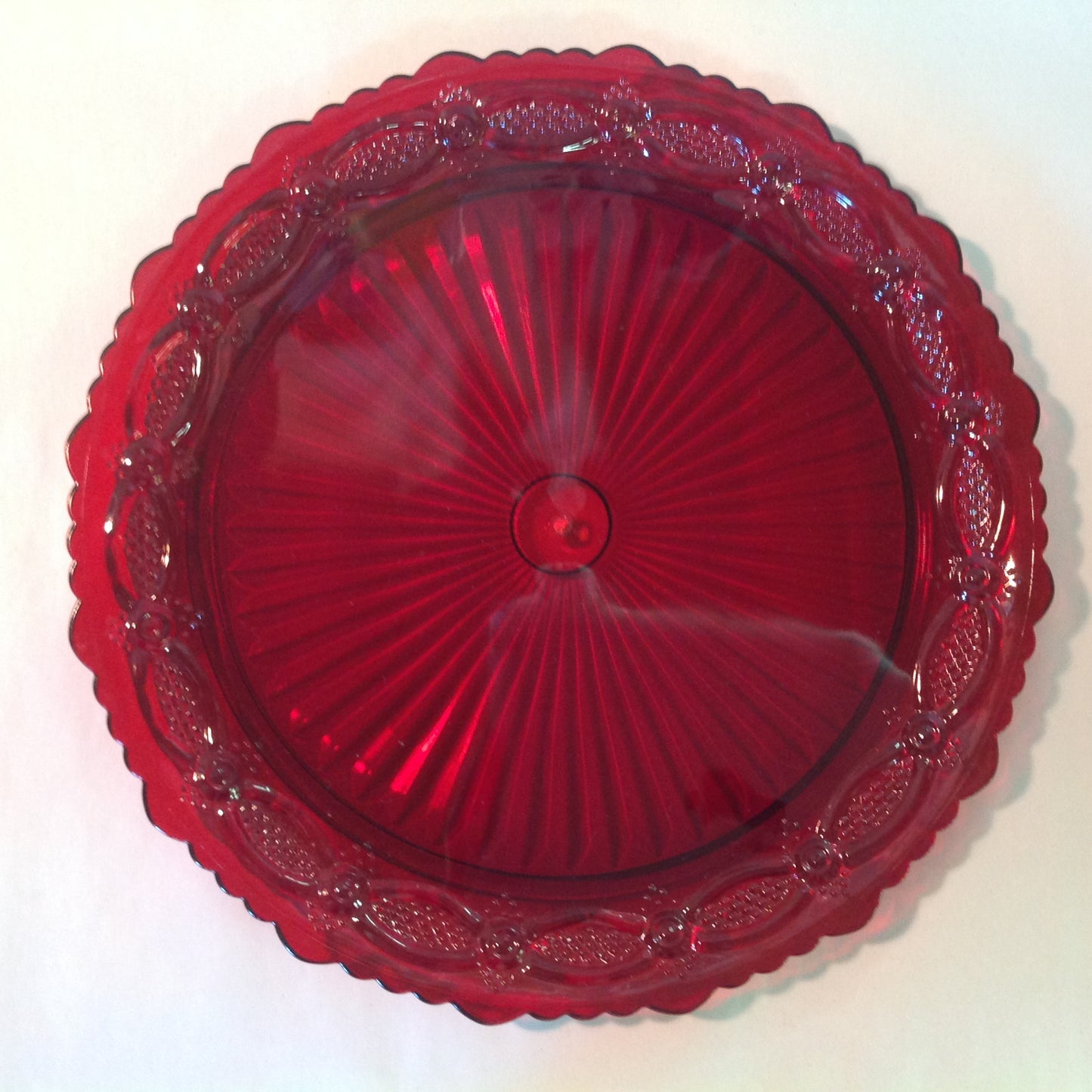 Vintage 1987 Avon 1876 Cape Cod Collection Two-Tier Server Red Sandwich Glass Unused with Original Box