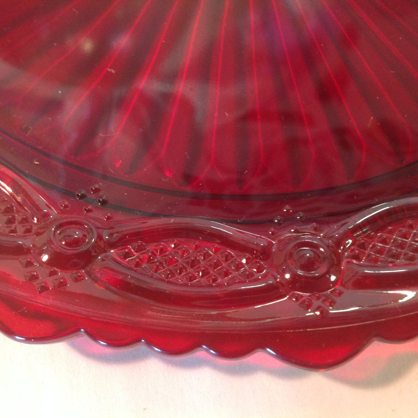 Vintage 1987 Avon 1876 Cape Cod Collection Two-Tier Server Red Sandwich Glass Unused with Original Box
