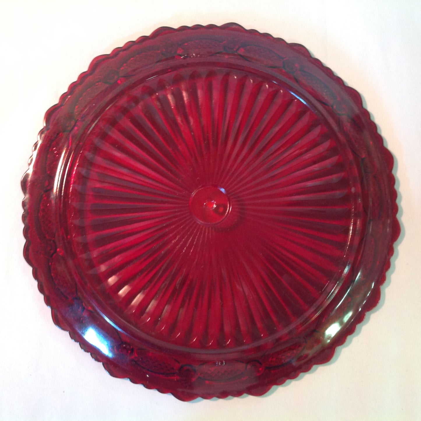 Vintage 1987 Avon 1876 Cape Cod Collection Two-Tier Server Red Sandwich Glass Unused with Original Box
